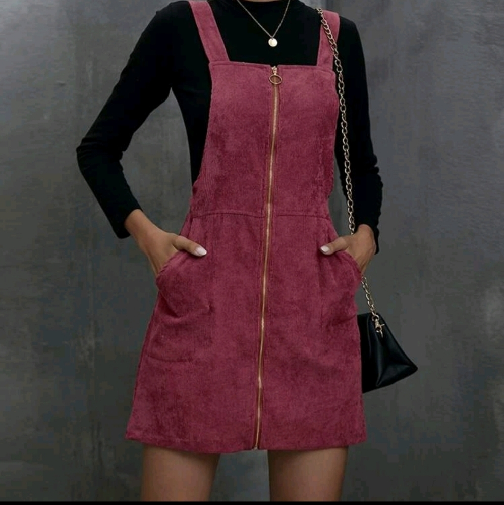 Zip-up corduroy overall dress
